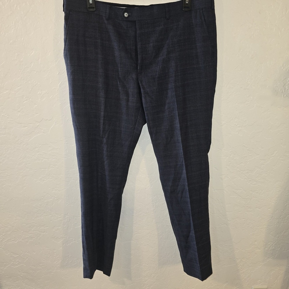 Penguin Munsingwear Plaid Wool Blend Dress Pants Mens 42X33 Blue Straight